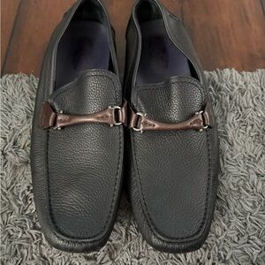 SALVATORE FERRAGAMO 'Granprix' Black Leather Loafers Size US 13!